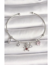 Pirinç Gümüş Renk Sallantı Zirkon Taşlı Ayıcık Figür Kırmızı Taş Detay Charm Kadın Bileklik