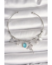 Pirinç Gümüş Renk Sallantı Zirkon Taşlı Filaminga Figür Charm Kadın Bileklik