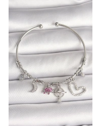 Pirinç Gümüş Renk Sallantı Zirkon Taşlı Gezegen Figür Kalp Detay Charm Kadın Bileklik