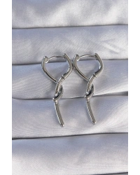 Pirinç Gümüş Renk Sarmal Çubuk Tasarımlı Uzun Küpe