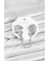 Pirinç Gümüş Renk Sarmal Model Zincir Bağlantılı Ear Cuff Küpe Seti