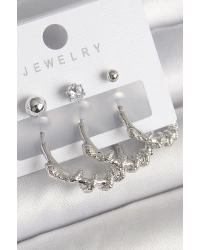 Pirinç Gümüş Renk Sarmal Yılan Halka Model Zirkon Taşlı Topçuk Detay Kadın Küpe Seti