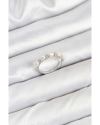 Pirinç Gümüş Renk Sıralı İncili Kadın Yüzük