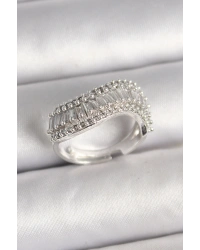 Pirinç Gümüş Renk Su Yolu Zirkon Dalga Model Ayarlanabilir Kadın Yüzük