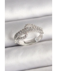 Pirinç Gümüş Renk Su Yolu Zirkon Taşlı Ayarlanabilir Model Kadın Yüzük