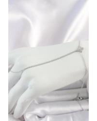 Pirinç Gümüş Renk Su Yolu Zirkon Taşlı İşlemeli Yonca Model Kadın Şahmeran