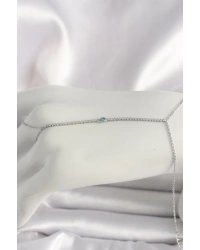 Pirinç Gümüş Renk Su Yolu Zirkon Taşlı Mavi Taş Detaylı Kadın Şahmeran