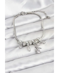 Pirinç Gümüş Renk Tinkerbell Charmlı Kadın Bileklik