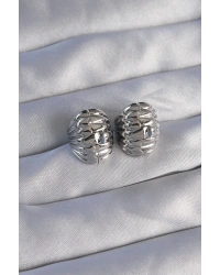 Pirinç Gümüş Renk Tırtıklı Minimal Bombeli Tasarım Küpe