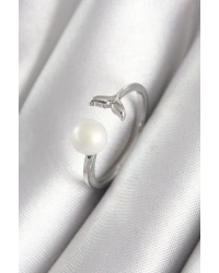 Pirinç Gümüş Renk Top İnci Figür Balık Kuyruğu Model Kadın Yüzük