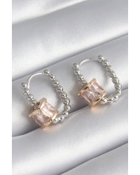 Pirinç Gümüş Renk Top Model Gold Renk Zirkon Taşlı Kadın Küpe