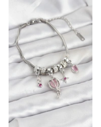 Pirinç Gümüş Renk Uçan Balon Charmlı Kadın Bileklik