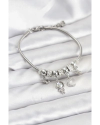 Pirinç Gümüş Renk Uzay Tema Charmlı Kadın Bileklik