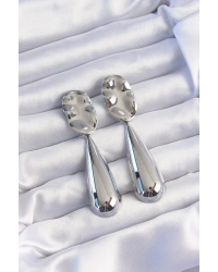 Pirinç Gümüş Renk Uzun Bombeli Ezme Plaka Küpe