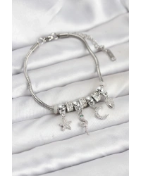 Pirinç Gümüş Renk Yılan Charmlı Kadın Bileklik