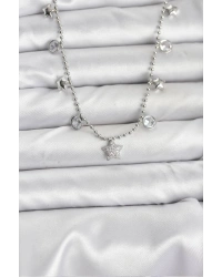 Pirinç Gümüş Renk Yıldız Model Kadın Kolye