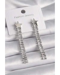 Pirinç Gümüş Renk Yıldız Model Su Yolu Zirkon Taş Kadın Küpe