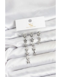 Pirinç Gümüş Renk Yıldız Model YSX Trio Küpe Seti