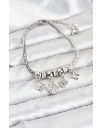 Pirinç Gümüş Renk Yonca Model Kadın Bileklik