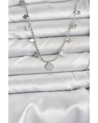 Pirinç Gümüş Renk Yonca Model Kadın Kolye