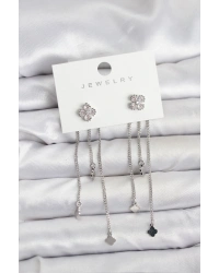 Pirinç Gümüş Renk Yonca Model Sallantılı Kadın Küpe