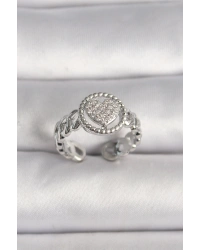 Pirinç Gümüş Renk Zincir Model Zirkon Taşlı Kalp Model Kadın Yüzük