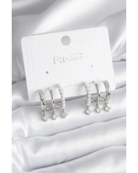 Pirinç Gümüş Renk Zirkon Taş Detay İncili Kadın Küpe