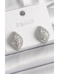 Pirinç Gümüş Renk Zirkon Taş İşlemeli Damla Model Kadın Küpe