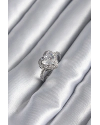 Pirinç Gümüş Renk Zirkon Taş Kalp Charm Model Kadın Yüzük