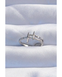 Pirinç Gümüş Renk Zirkon Taşlı 2li Görünüm Ayarlanabilir Yıldız Model Yüzük