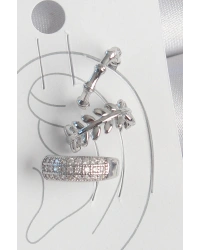 Pirinç Gümüş Renk Zirkon Taşlı 3Lü Model Yaprak Figür Kadın Kıkırdak Küpe