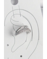 Pirinç Gümüş Renk Zirkon Taşlı 3Lü Sıralı Kadın Kıkırdak Küpe