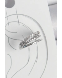 Pirinç Gümüş Renk Zirkon Taşlı 3Lü Sıralı Model Kadın Kıkırdak Küpe