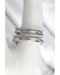 Pirinç Gümüş Renk Zirkon Taşlı 4Lü Kadın Yüzük