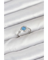 Pirinç Gümüş Renk Zirkon Taşlı Ay Yıldız Kadın Yüzük