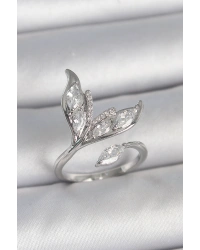 Pirinç Gümüş Renk Zirkon Taşlı Balık Kuyruğu Model Ayarlanabilir Kadın Yüzük