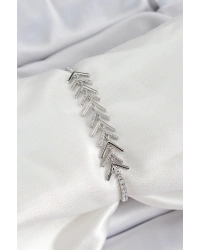 Pirinç Gümüş Renk Zirkon Taşlı Balık Sırtı Kadın Bileklik