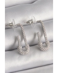 Pirinç Gümüş Renk Zirkon Taşlı Çengelli İğne Model Kadın Küpe