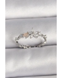 Pirinç Gümüş Renk Zirkon Taşlı Çiçek Model Ayarlanabilir Yüzük