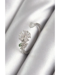 Pirinç Gümüş Renk Zirkon Taşlı Çiçek Model Kadın Yüzük