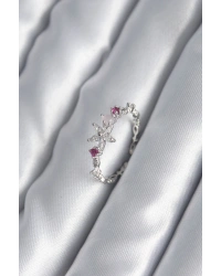 Pirinç Gümüş Renk Zirkon Taşlı Çiçek Model Pembe Zirkon Taş Detay Kadın Yüzük