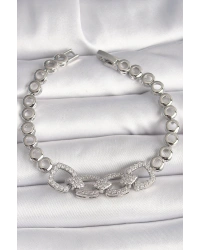 Pirinç Gümüş Renk Zirkon Taşlı Daire Zincir Model Kadın Bileklik