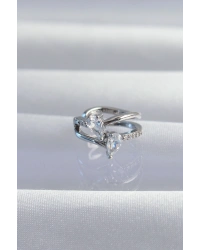 Pirinç Gümüş Renk Zirkon Taşlı Damla Earcuff Küpe