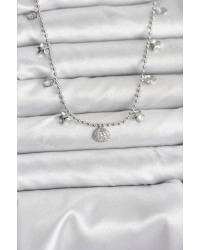 Pirinç Gümüş Renk Zirkon Taşlı Deniz Kabuğu Model Kadın Kolye