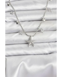 Pirinç Gümüş Renk Zirkon Taşlı Deniz Yıldızı Model Kadın Kolye