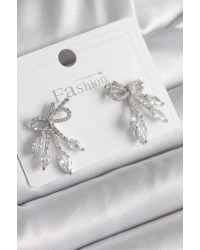 Pirinç Gümüş Renk Zirkon Taşlı Düğüm Model Damla Zirkon Taşlı Kadın Küpe