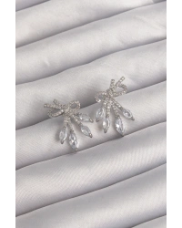 Pirinç Gümüş Renk Zirkon Taşlı Fiyonk Küpe