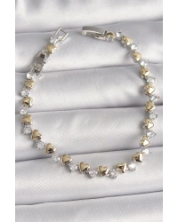 Pirinç Gümüş Renk Zirkon Taşlı Gold Kalpli VIP Seri Kadın Bileklik