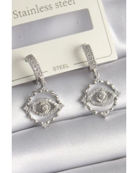 Pirinç Gümüş Renk Zirkon Taşlı Göz Model Kadın Küpe