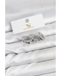 Pirinç Gümüş Renk Zirkon Taşlı Halka Yılan Model YSX Trio Küpe Seti